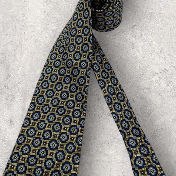 BOULEVARD CLUB XL Navy/Gold/Blue Geometric Floral Silk LUXURY Tie ITALY - Picture 5 of 5
